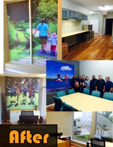 Various photographs of the updated offices of Camp Trillium