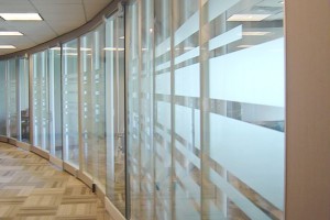 A long frosted glass wall